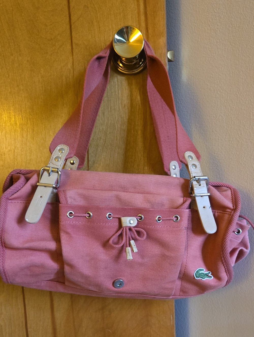 Lacoste Rose Canvas Shoulder Bag with White Trim